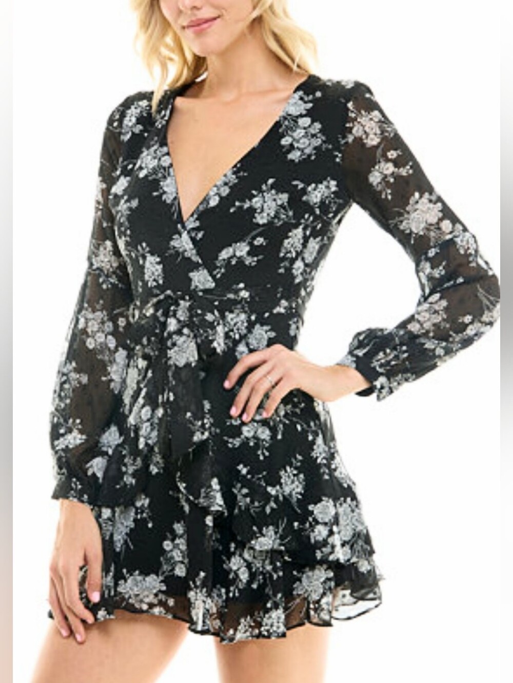 NWOT!Fall Floral V-Neck B Darlin B Smart Fit+Flare Women's Mini Party Dress XS/1